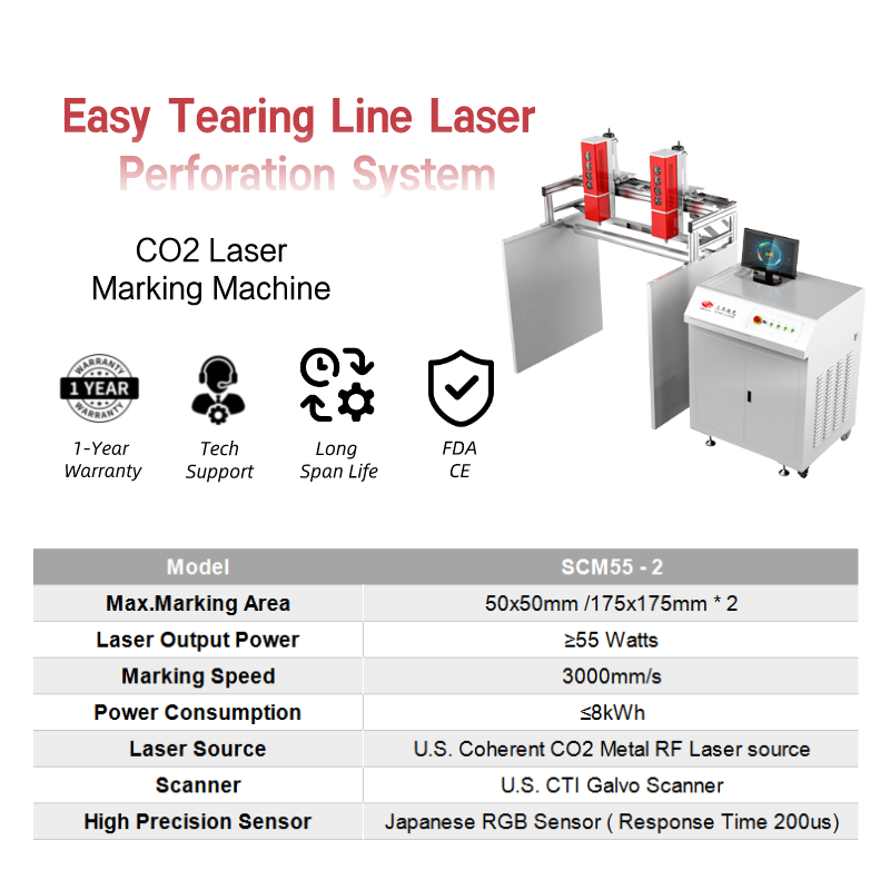 Sunic Easy To Tear Line Film Use Laser Cutting Marking Machine widely used in the PVC/PE/PET 