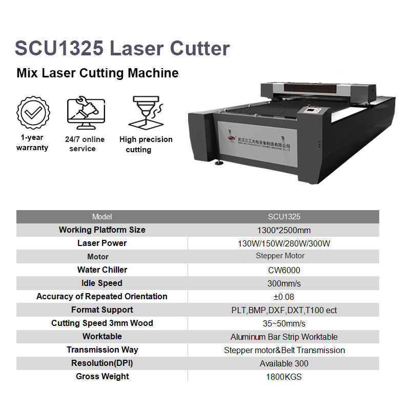 ARGUS Factory hotsale Metal and Nonmetal CO2 Laser Cutter Mixed 130W 150W 280W 300W C02 Laser Tube 1300mm*2500m Cutting Area 1325