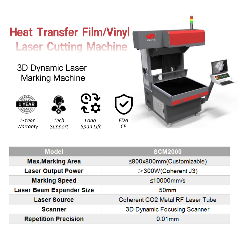 ARGUS High Speed Heat Transfer Film/vinyl Laser Cutting Machine for T Shirt PVC/TPU Film/logo/paper Card Laser Cutter SCM2000