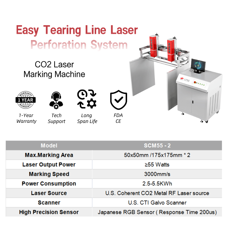 SUNIC High Speed Double/Four Heads Flexible Packaging Film Laser Perforation Easy Tearing Line Laser Marking Machine