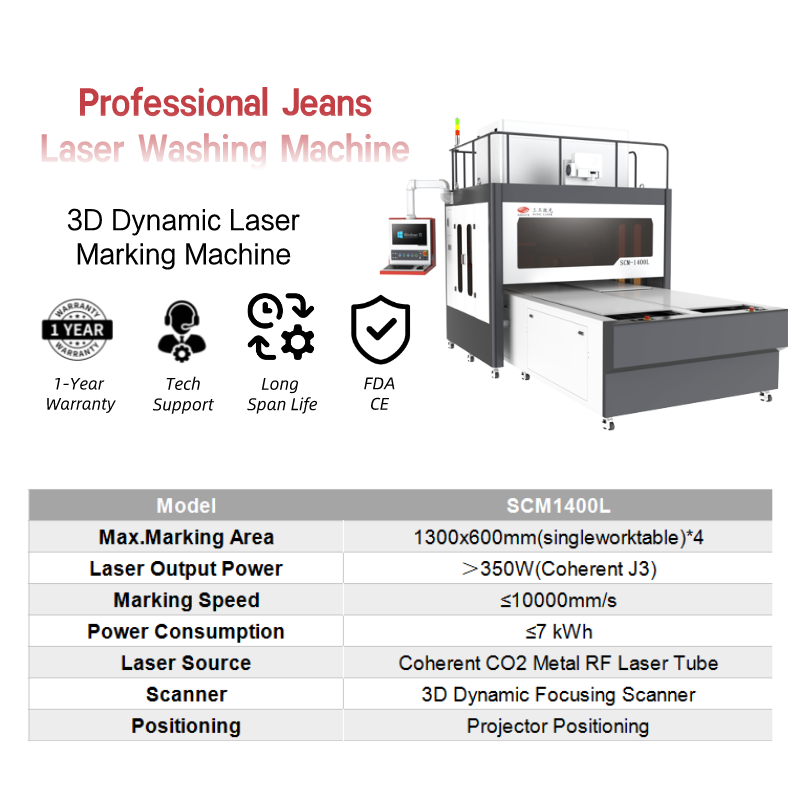 ARGUS 350W/500W Coherent R.F. Metal Laser Tube Professional Jeans Laser Washing Machine Co2 Laser Marking Machine SCM1400L