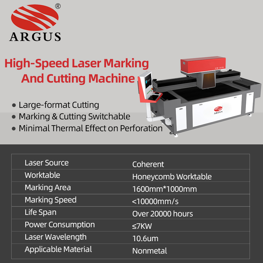 ARGUS High-Speed CO2 Laser Marking And Cutting Machine for Leather Perforation 250w Large Format Fabric Cutting