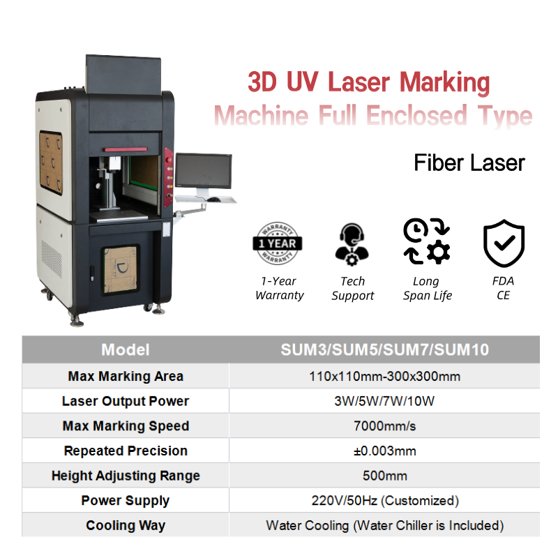 ARGUS 30w 3D UV Laser Marking Machine Full Enclosed Type for Glass Iphone with Computer